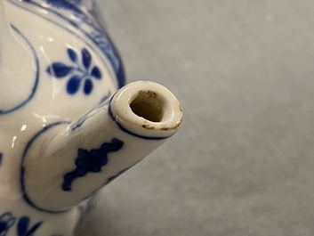 A ribbed Chinese blue and white teapot and cover, Kangxi